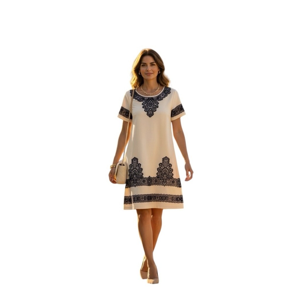 San & Soni Loka Petite Tunic Dress XXS Cream Beaded Embroidered Elegant Boho EUC - Picture 2 of 16